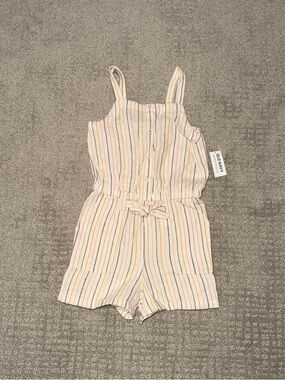 New Old Navy Girls Striped Linen Blend Romper S (6-7) Multicolor